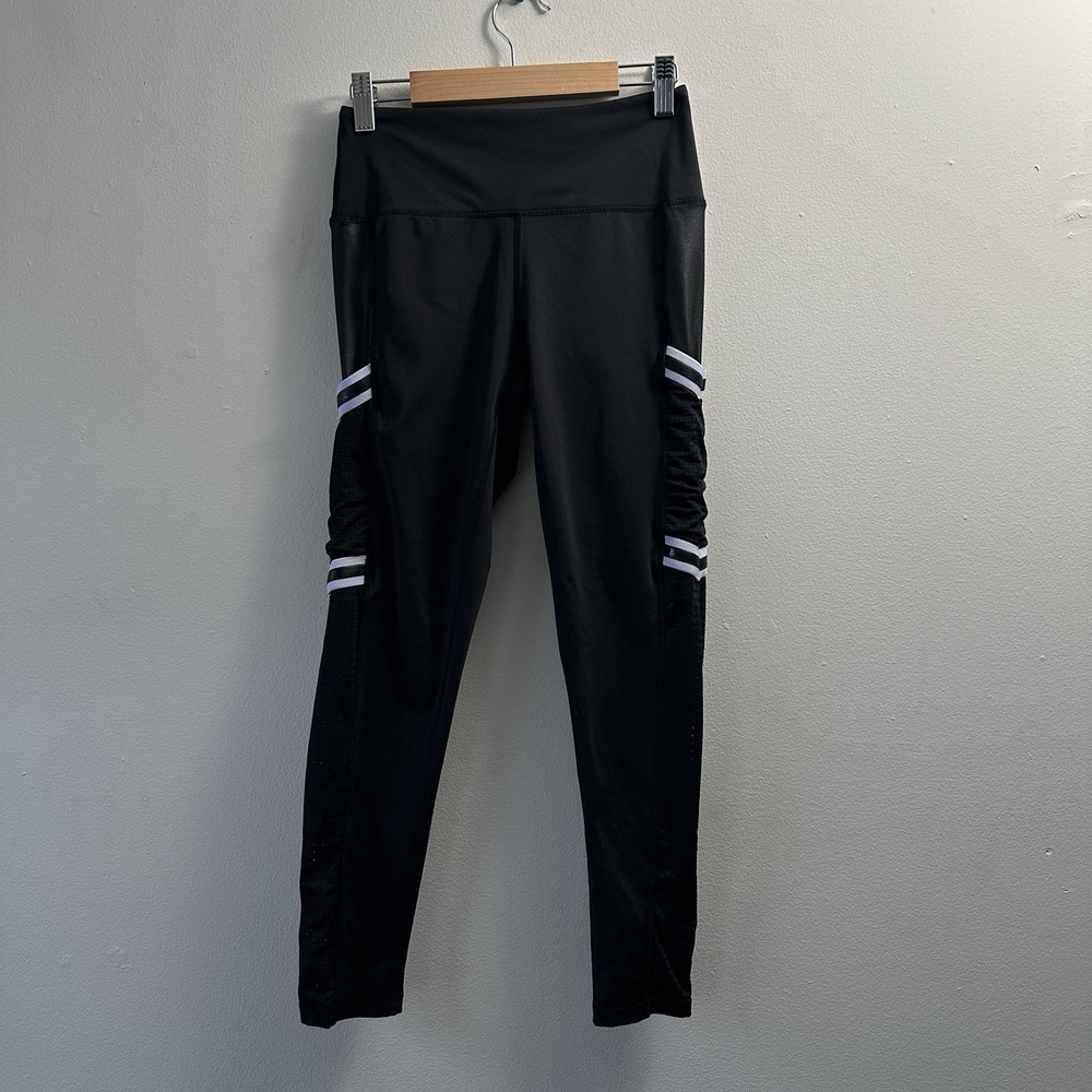BCBGeneration Black Striped High Rise Athletic Leggings Yoga Pants Womens Size S